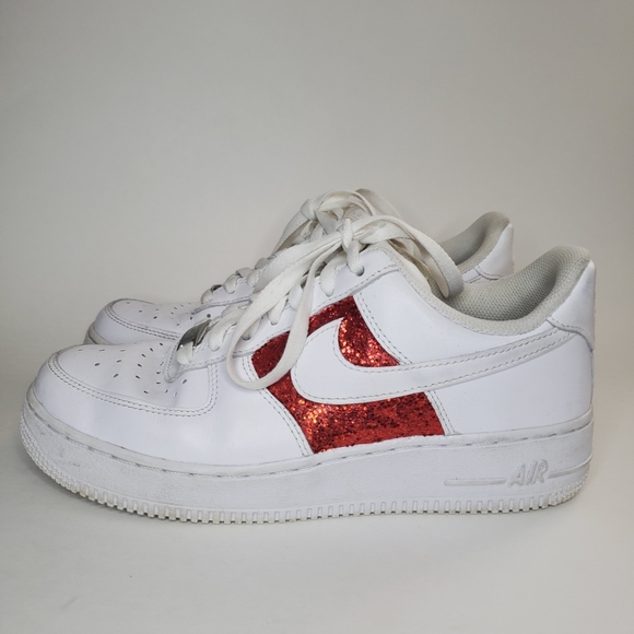NIKE AIR FORCE 1 Glitter Red White Sneaker - Picture 4 of 8
